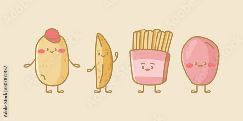 Cute potato characters. Cartoon vector isolated illustration