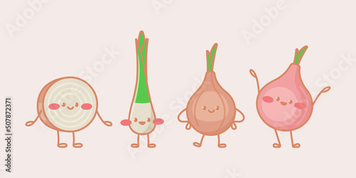 Cute onion characters. Cartoon vector isolated illustration