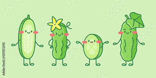 Cute cucumber characters. Cartoon vector isolated illustration
