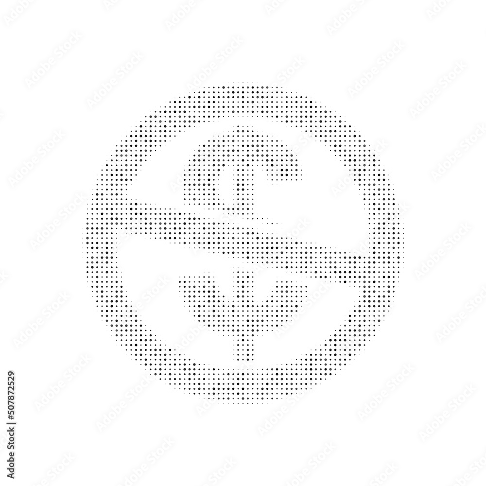 The no dollar symbol filled with black dots. Pointillism style. Vector illustration on white background The no dollar symbol filled with black dots. Pointillism style. Vector illustration on white background