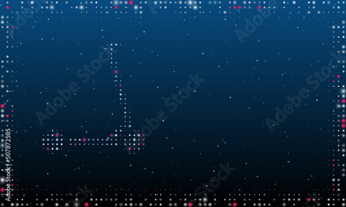 On the left is the kick scooter symbol filled with white dots. Pointillism style. Abstract futuristic frame of dots and circles. Some dots is pink. Vector illustration on blue background with stars