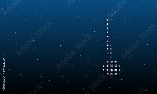 On the right is the gyroscooter symbol filled with white dots. Background pattern from dots and circles of different shades. Vector illustration on blue background with stars