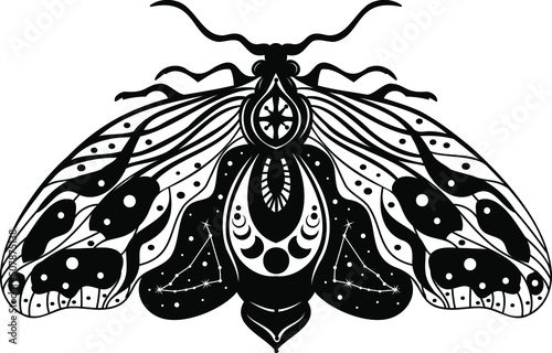 Moth, butterfly, Silhouette, Magic butterfly, vector, tattoo style, Heavenly art.