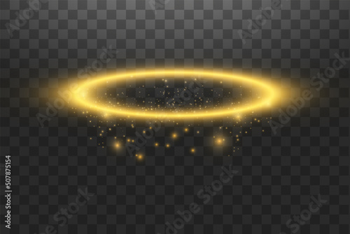 Golden halo angel ring. Isolated on transparent background, vector illustration