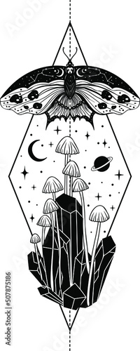 Moth, butterfly, Silhouette, Magic butterfly, vector, tattoo style, Heavenly art.
