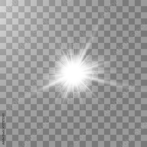 Bright shining sun Isolated on transparent background. Glow light effect. Vector illustration