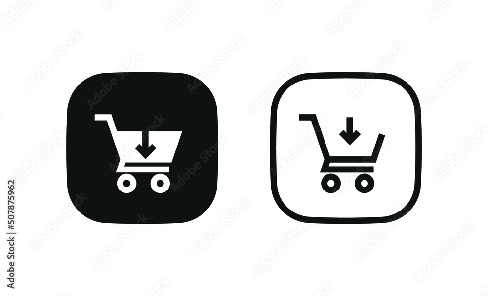 add to shopping cart icon, shop basket symbol with arrow down add to shopping cart icon, shop basket symbol with arrow down