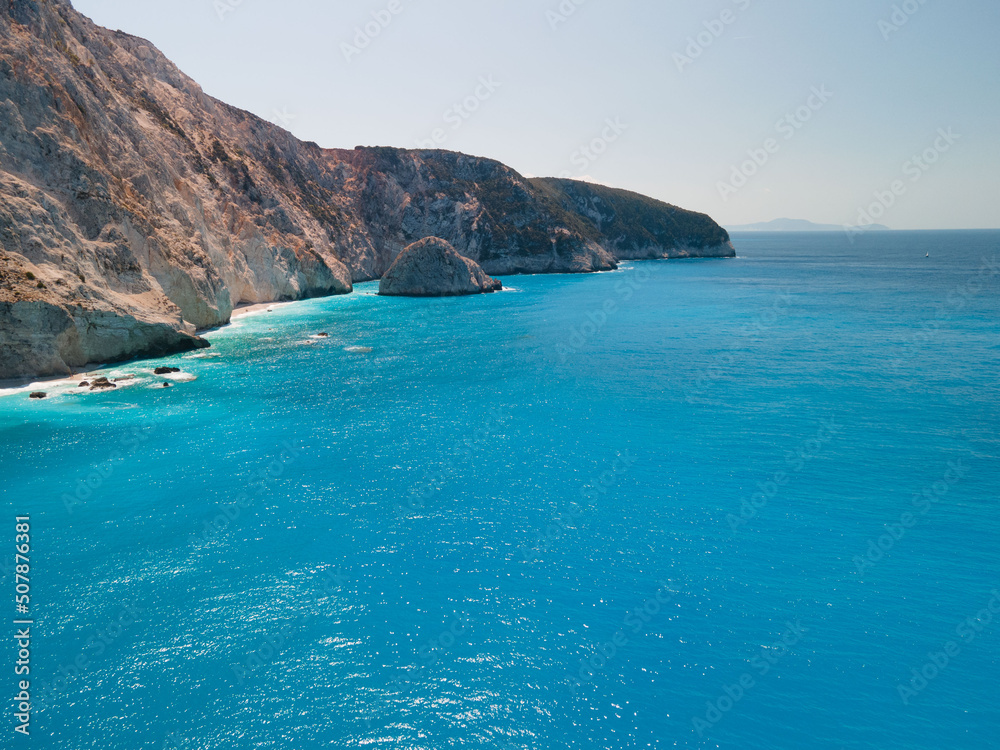 beautiful landscape of lefkada island with blue sea water