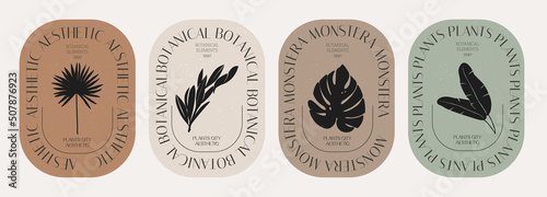 Collection of elegant stickers badges and logos for beauty, organic products, flowers, stars, plants, botany, weddings. stickers for packaging. Vector illustration for web design, marketing materials