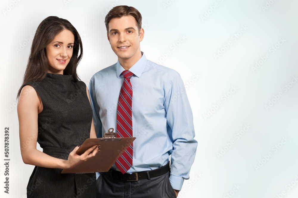 Young businessman and businesswoman, Feeling happiness