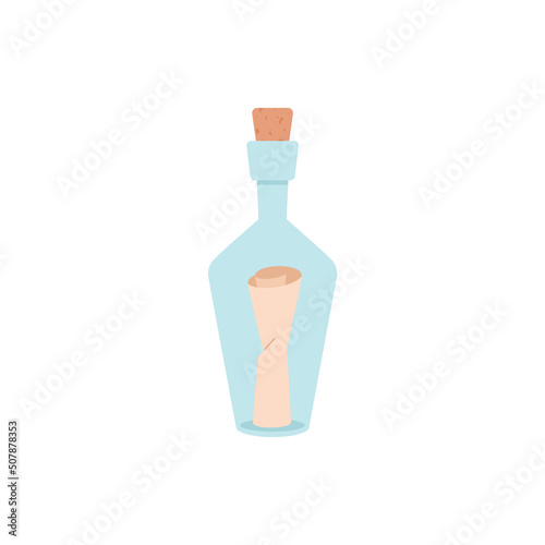 Pirate bottle with a map on a white background, vector flat illustration.