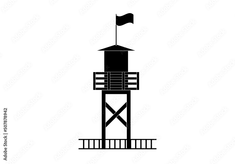 Símbolo de la caseta del socorrista de la playa en negro sobre fondo blanco