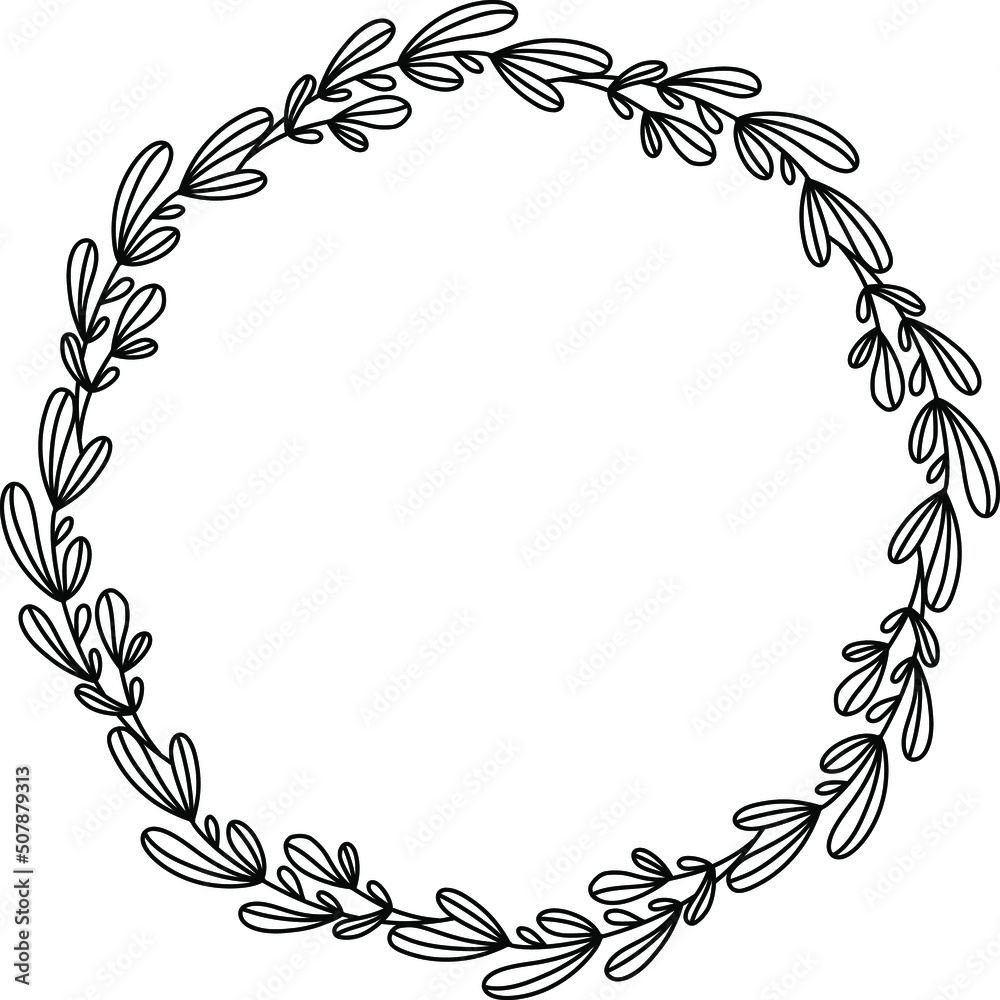Round frame made of flowers. Leaves frame. Wreath of flowers and leaves. wreath silhouette. Contour frame from plants. Vector illustration. Round frame made of flowers. Leaves frame. Wreath of flowers and leaves. wreath silhouette. Contour frame from plants. Vector illustration.