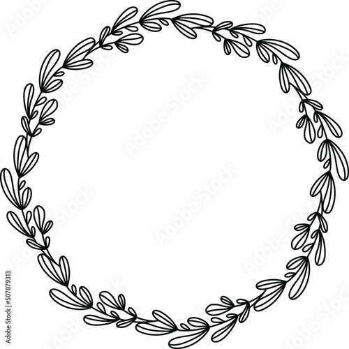 Round frame made of flowers. Leaves frame. Wreath of flowers and leaves. wreath silhouette. Contour frame from plants. Vector illustration.