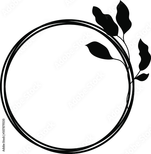 Round frame made of flowers. Leaves frame. Wreath of flowers and leaves. wreath silhouette. Contour frame from plants. Vector illustration.