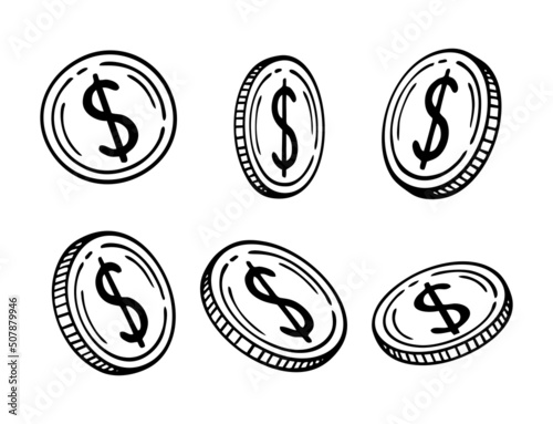 The American dollar. American currency on a white background. Vector illustration of a doodle.