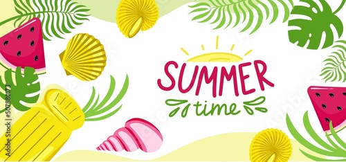 Summer background website header Colorful Horizontal postcard banner Vector illustration in Flat style