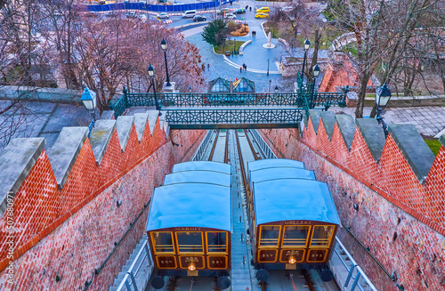 Photography Castle Hill Funicular with its old cabins is one of the main landmark of Budapes