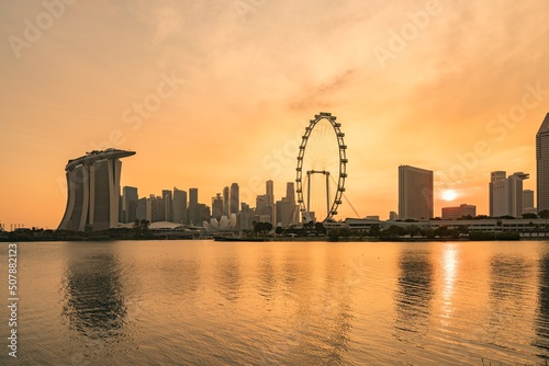 Cityscape of the Singapore financial business district during the sunset © sleg21