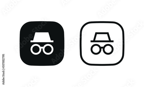 Spyware icon spy with hat symbol . hide icon, incognito mood icon private icons - square button