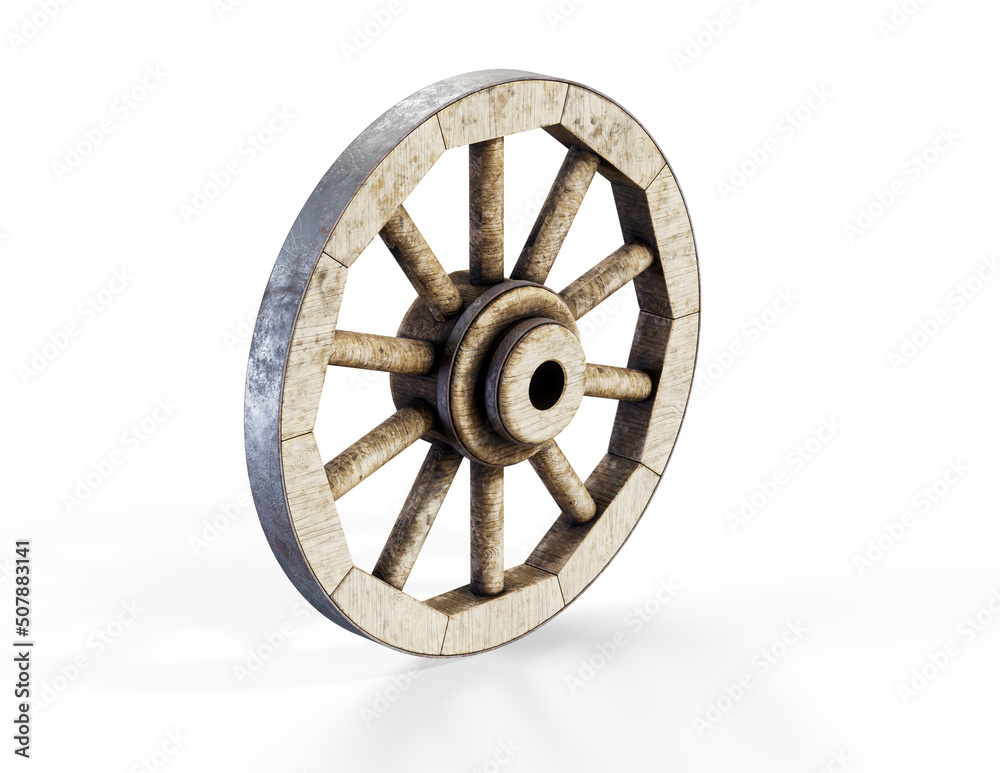 Old wooden wheel 3d render
