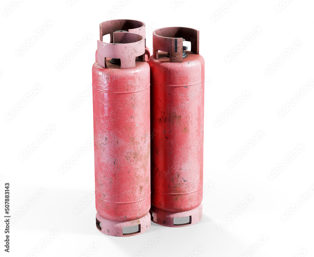 Row of liquefied propane industrial gas containers 3d render Stock