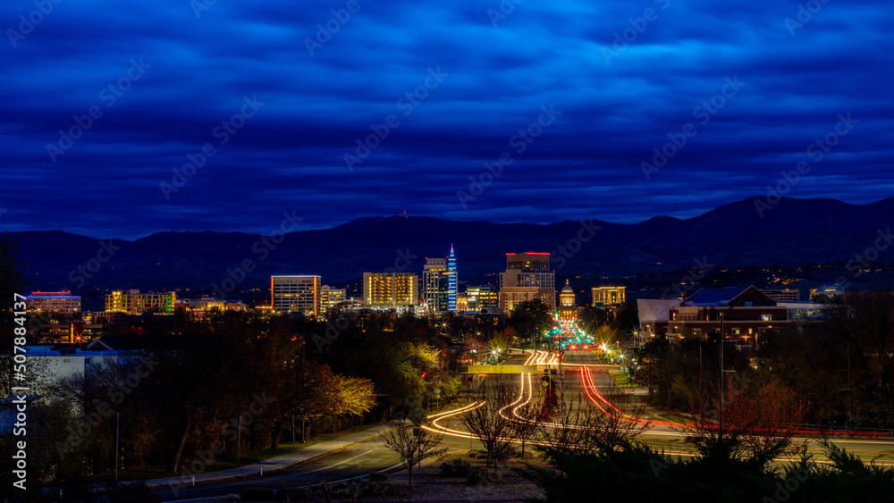 Classic Night view of Boise Skyline with Capital Boulevard