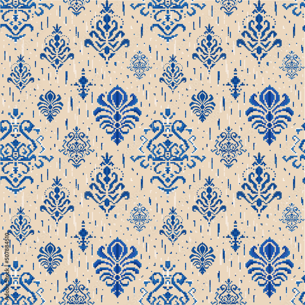 8 bit Damask Ethnic Ornament Seamless Pattern