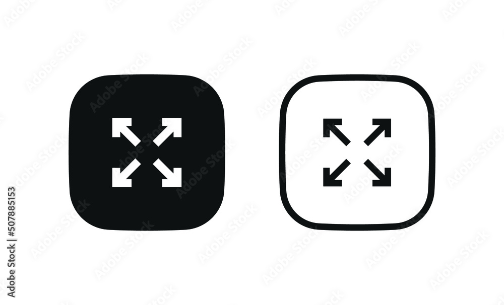 arrow maximize icon sign. four arrows expand icons resize zoom scale icon - square button arrow maximize icon sign. four arrows expand icons resize zoom scale icon - square button