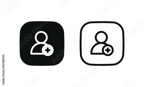 Add new user icon vector male person profile avatar with plus symbol, Add user profile icon - square button