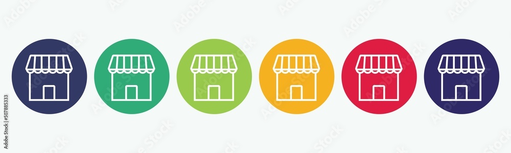 6 circles set with store icon in various colors. Vector illustration. 6 circles set with store icon in various colors. Vector illustration.