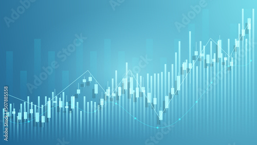 economy situation concept. Financial business statistics with bar graph and candlestick chart show stock market price and currency exchange on green background © piggu