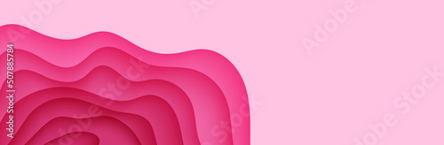 Paper cut background with waves and hole. Pink 3d abstract backdrop with smooth wavy layers. Women's Breast Cancer Concept. Creative poster template in rose color. Female vector card illustration