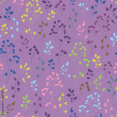 Vector seamless pattern with hand drawn wild flowers. Seamless linear texture with decorative leaves and plants. Template for design of textiles, background, packaging, wrapping paper