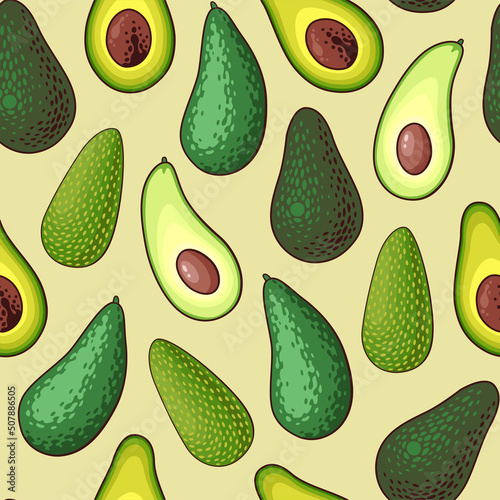Vector seamless pattern with sorts of avocado