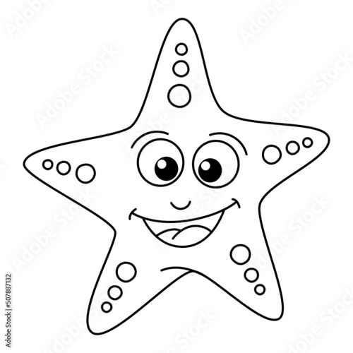 Cute starfish cartoon coloring page illustration vector. For kids coloring book.