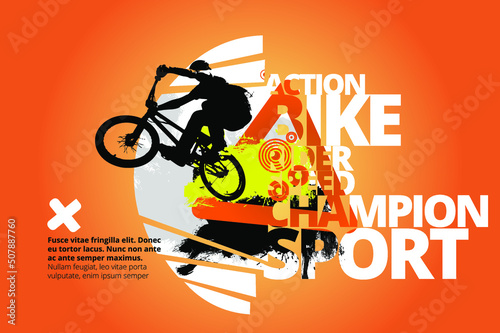 Active young woman doing tricks on a bicycle, extreme sport concept. Sport background ready for poster or banner, vector.