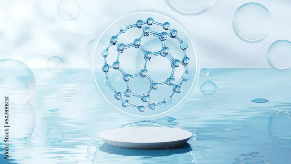 Molecule with water surface background, 3d rendering. Molecule with water surface background, 3d rendering.