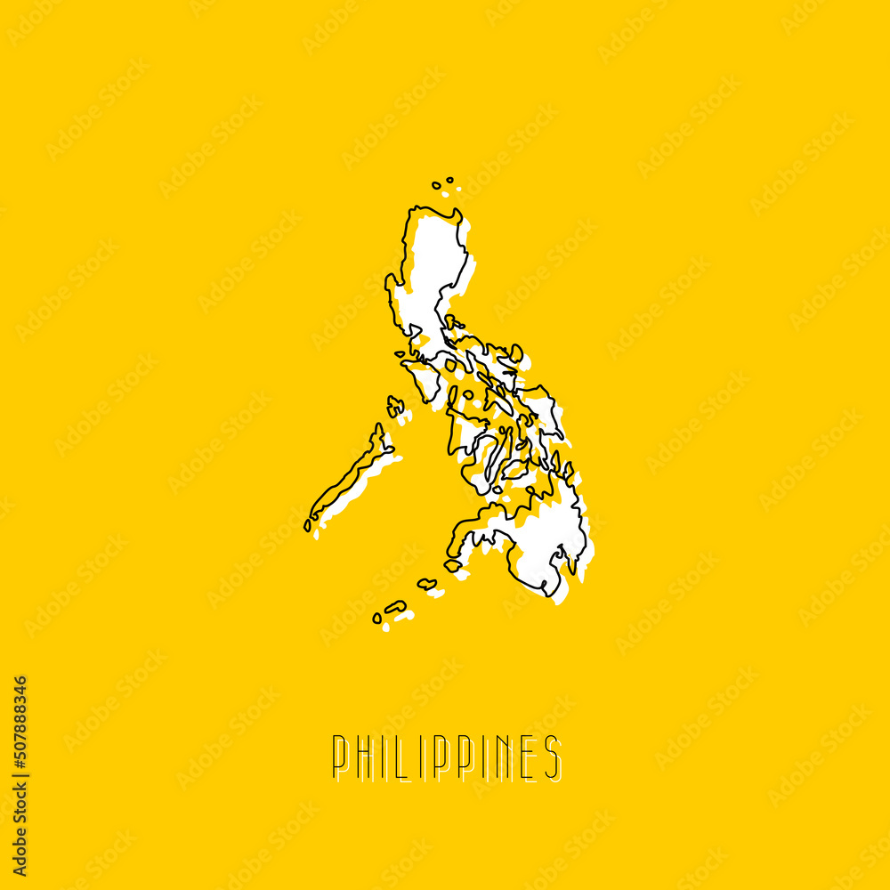 White Philippines country map with black outline on yellow background. Simple geographic territory template concept. Vector illustration easy to edit and customize. EPS10