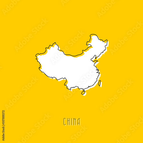 White China map with black outline on yellow background. Simple geographic territory template concept. Vector illustration easy to edit and customize. EPS10