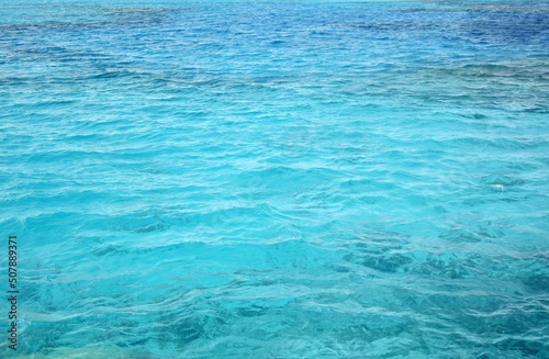 Abstract natural background, surface, texture. Waves of blue sea water. Copy space. Selective focus.