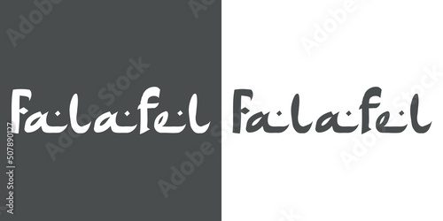 Texto manuscrito Falafel con letras estilo árabe para su uso en banner y logotipos de restaurante en fondo gris y fondo blanco
