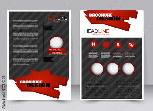 Flyer design template. Annual report cover.  Brochure background. For magazine front page, business, education, presentation. Vector illustration a4 size. Red and black color.