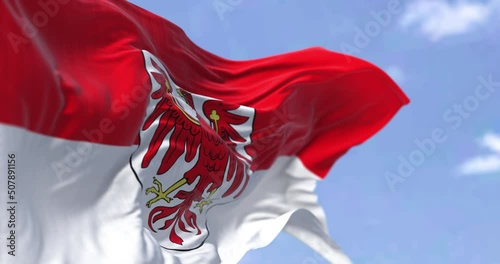 Seamless loop in slow motion with the flag of Brandenburg waving in the wind on a clear day