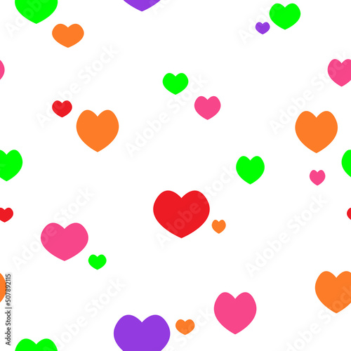 Seamless pattern created by several colors of heart set to background