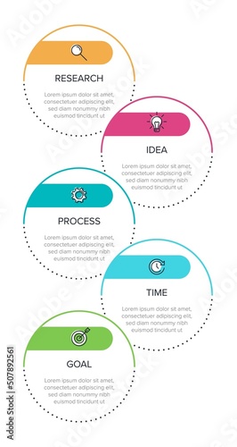 Vertical infographic design with icons and 5 options or steps. Thin line. Infographics business concept. Can be used for info graphics, flow charts, presentations, mobile web sites, printed materials.