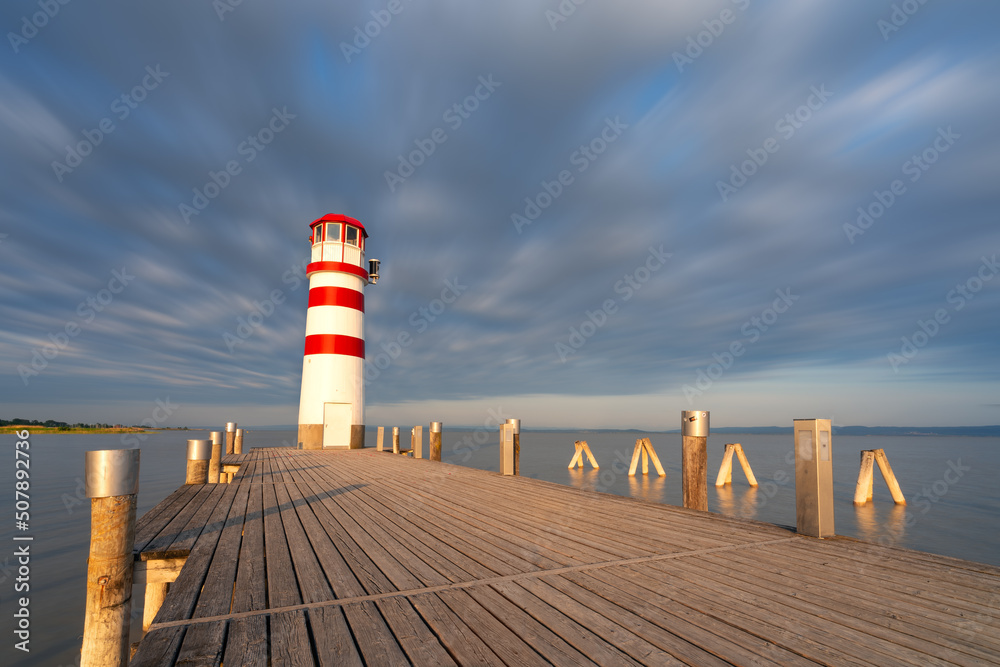 Lighthouse at Lake Neusiedl, Podersdorf am See, Austria. Lighthouse sunrise