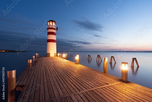 Obraz na płótnie Lighthouse at Lake Neusiedl, Podersdorf am See, Austria. Lighthouse after sunset w salonie