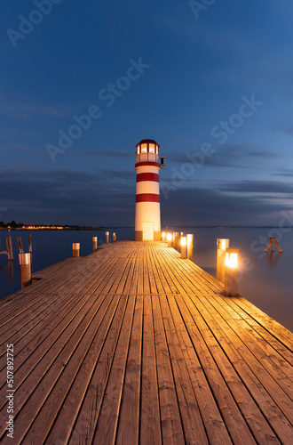 Obraz na płótnie Lighthouse at Lake Neusiedl, Podersdorf am See, Austria. Lighthouse after sunset w salonie