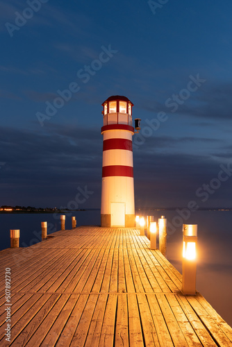 Obraz na płótnie Lighthouse at Lake Neusiedl, Podersdorf am See, Austria. Lighthouse after sunset w salonie